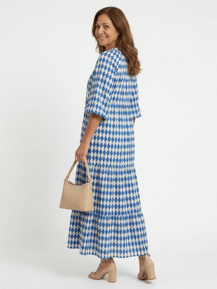 Elodie | Jurk met diamantpatroon en gelaagde rok