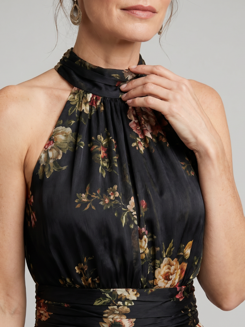Sior | Bloemen Halter Nek Midi Jurk