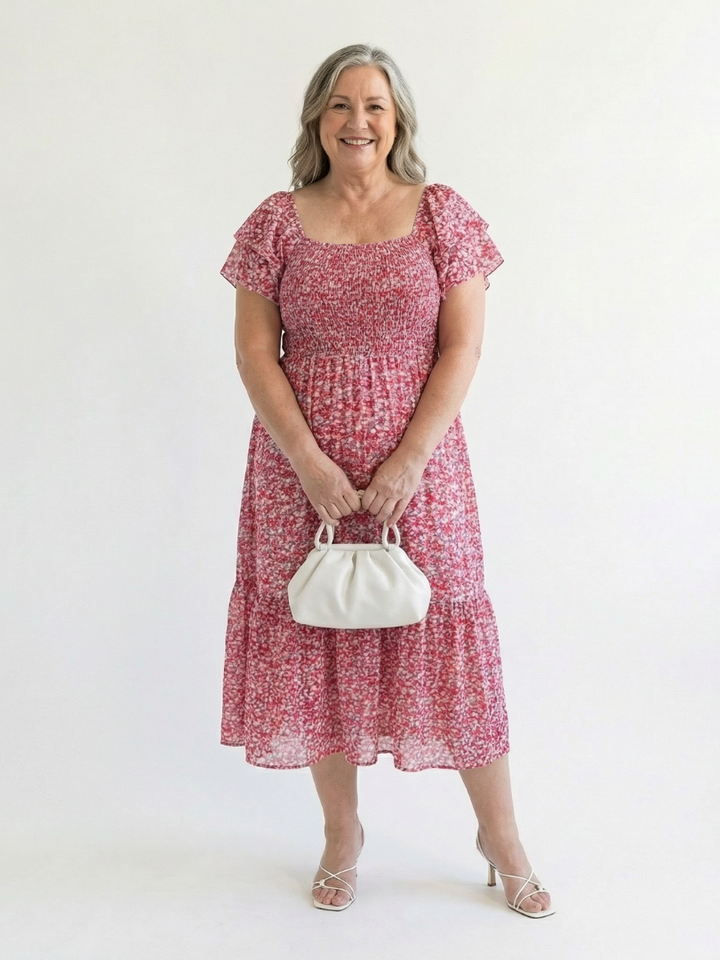 Odette | Off-Shoulder Bloemen Smocked Midi Jurk