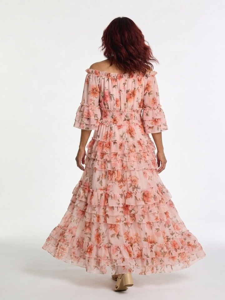 Rosalie | Off-Shoulder Bloemen Ruffle Tiered Maxi-jurk