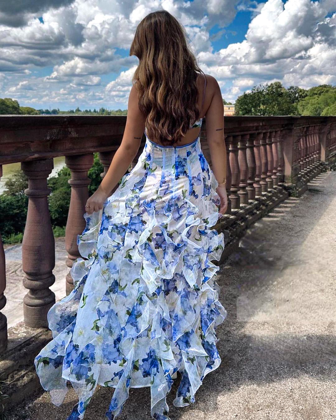 Uri™ | Midi Jurk met Bloemen en Rouches
