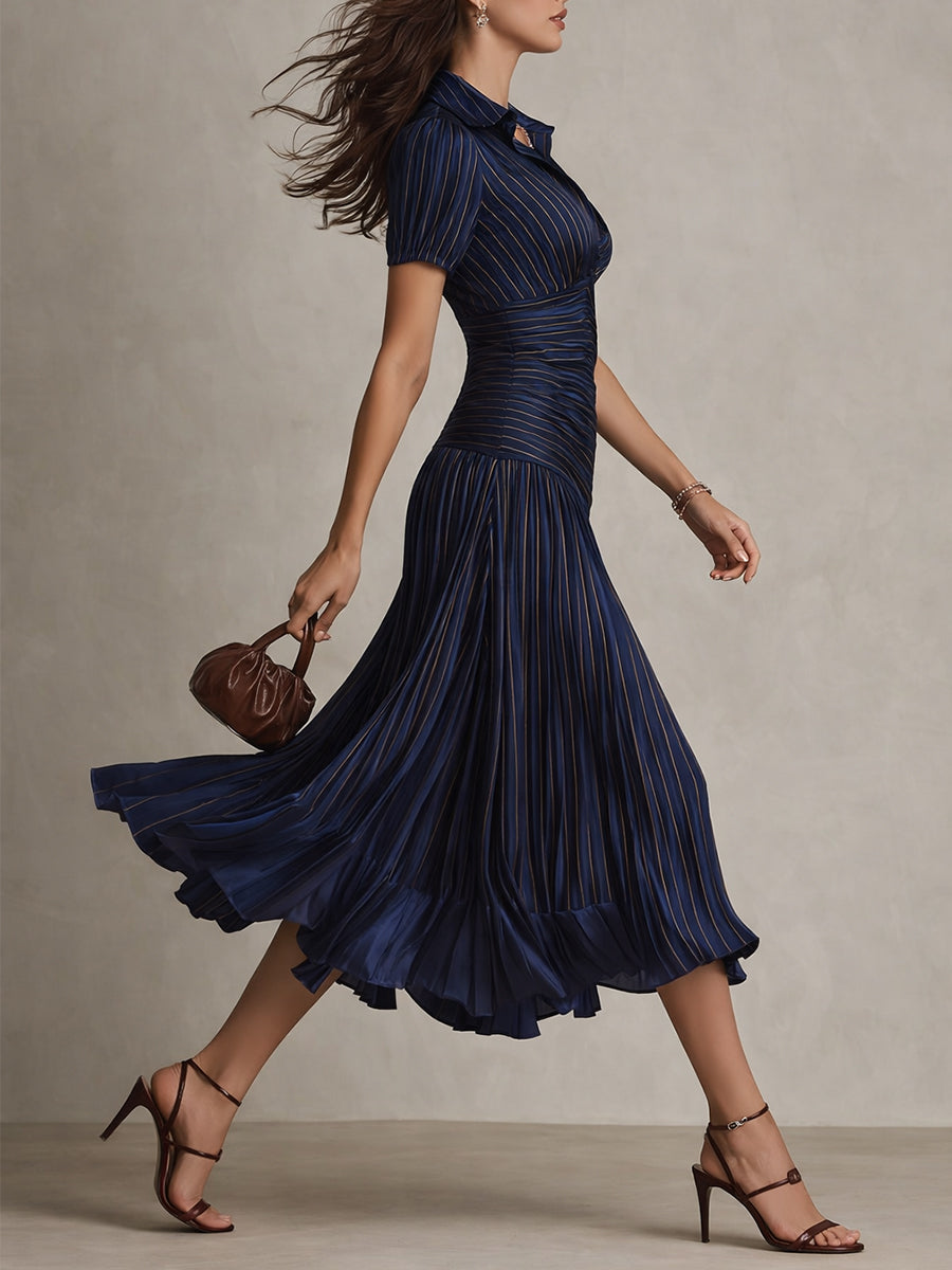 Adriana - Midi-jurk van retro gestreepte satijn