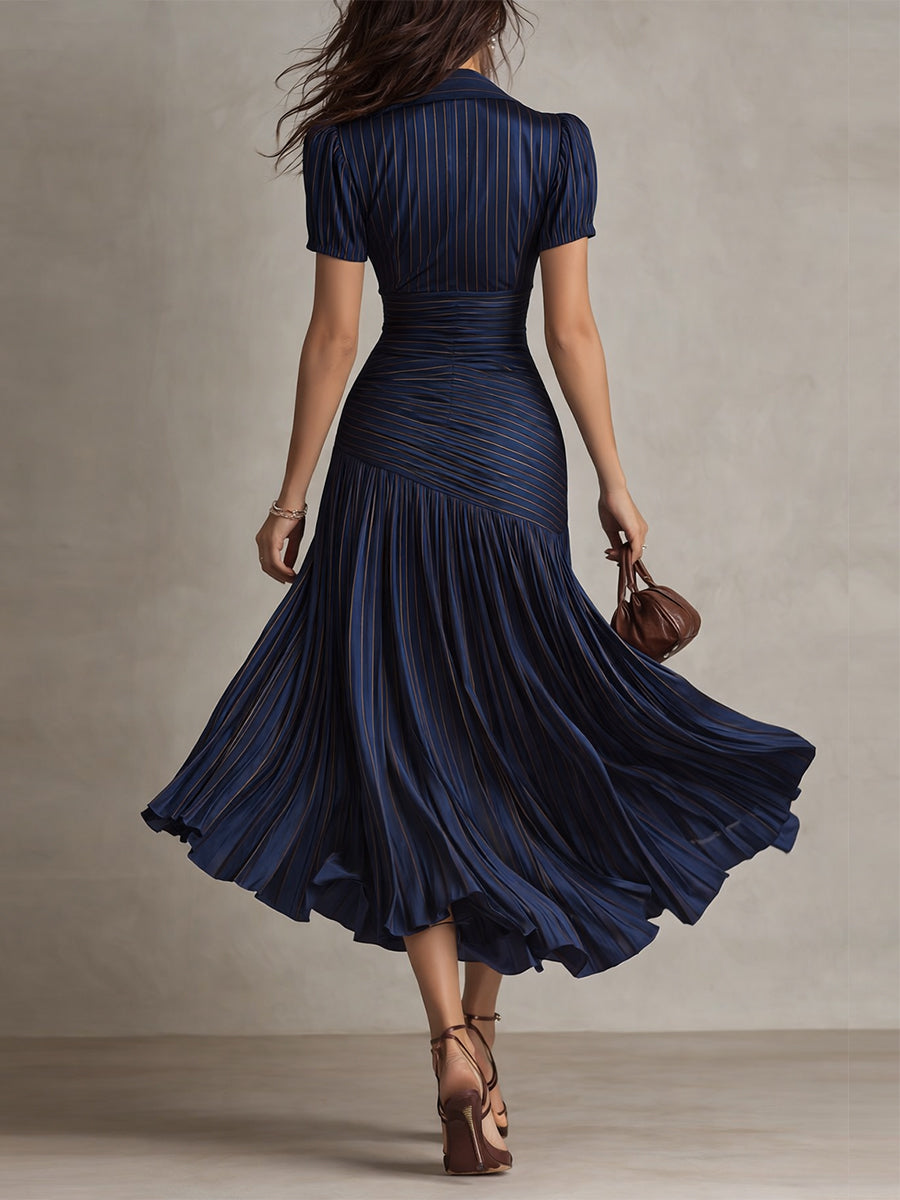 Adriana - Midi-jurk van retro gestreepte satijn