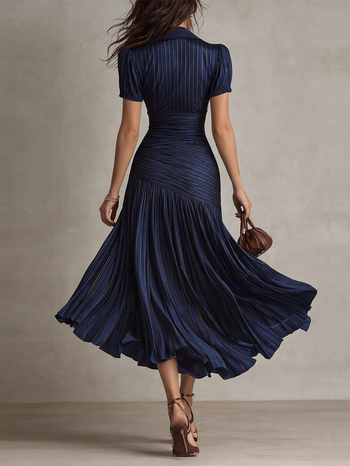 Adriana - Midi-jurk van retro gestreepte satijn