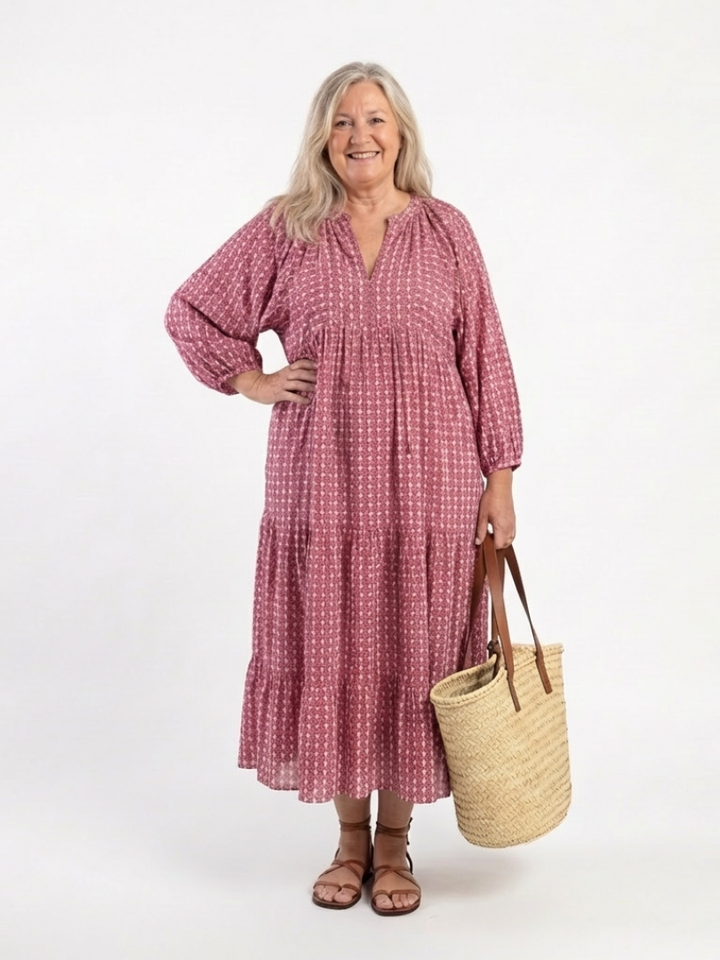 Arlette | Geometrische Midi-jurk met Lange Mouwen