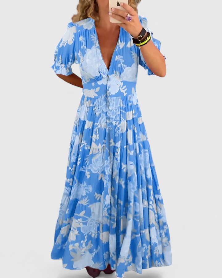 Minelda – Bloemenjurk met V-hals