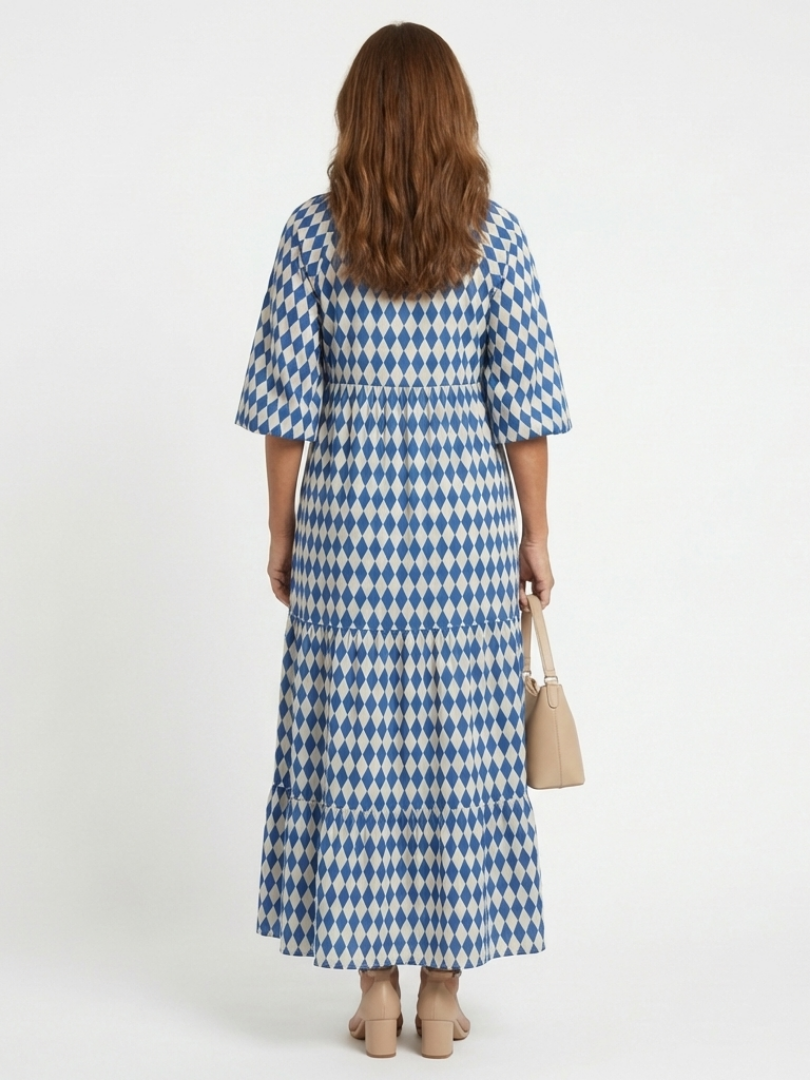 Elodie | Jurk met diamantpatroon en gelaagde rok
