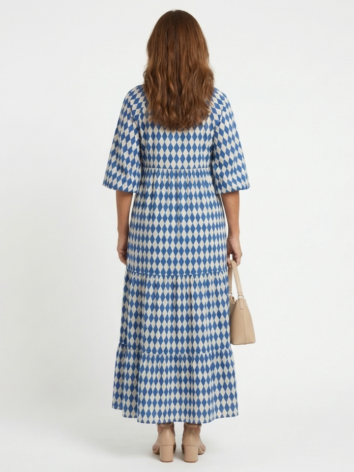 Elodie | Jurk met diamantpatroon en gelaagde rok