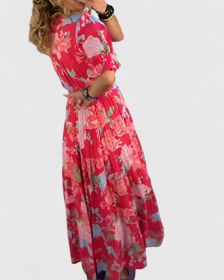 Minelda – Bloemenjurk met V-hals