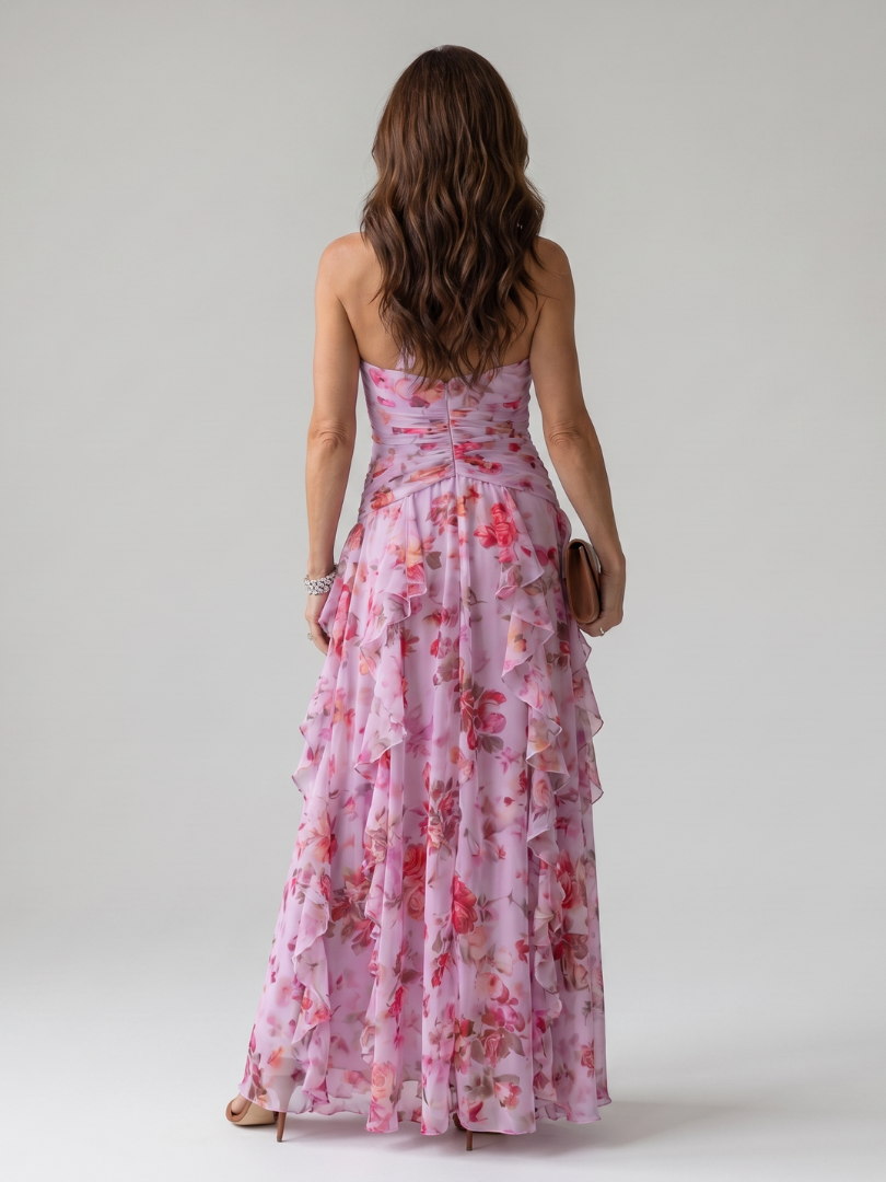 Nori | Halter Neck Gerimpelde Bodice Bloemen Maxi Jurk