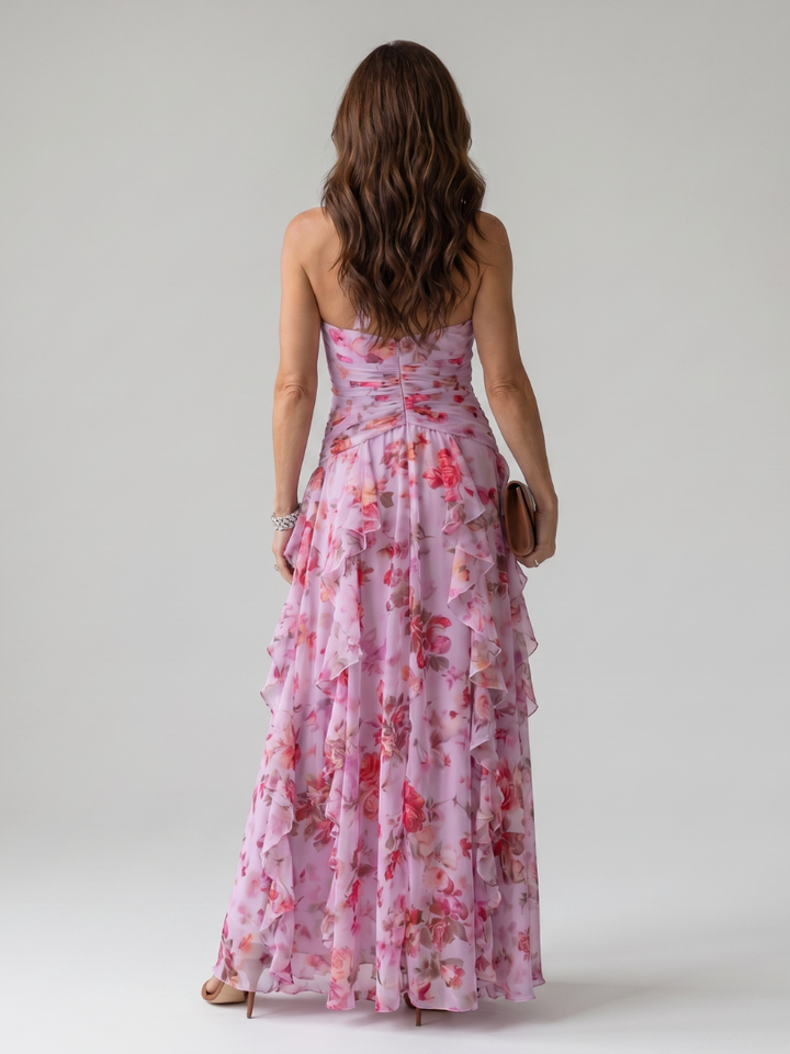 Nori | Halter Neck Gerimpelde Bodice Bloemen Maxi Jurk