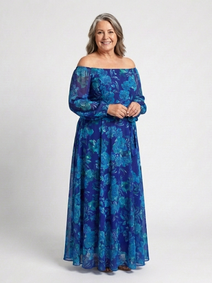 Aspen | Off-Shoulder Bloemen Maxi Jurk