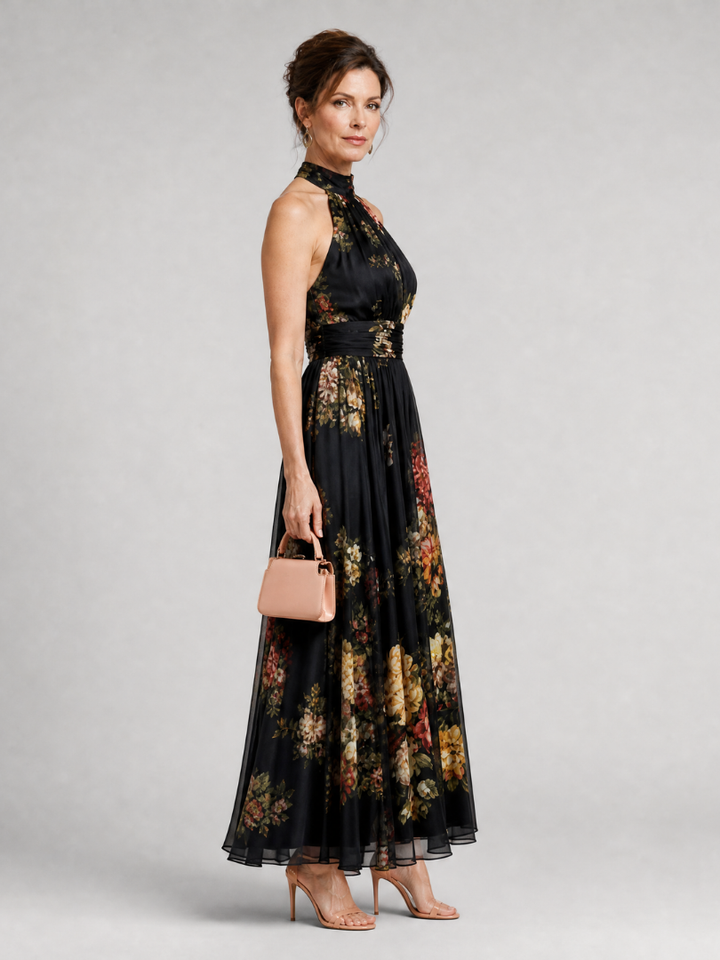 Sior | Bloemen Halter Nek Midi Jurk