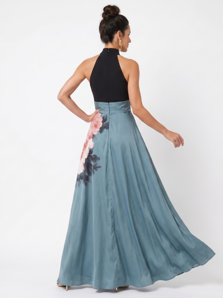 Olympas | Halter Korset Bloemrok Maxi Jurk