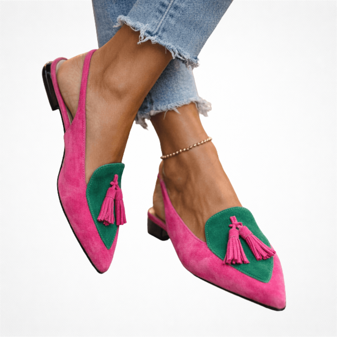 Nexoria - Elegante Bicolor Damesmules met Trendy Pompons