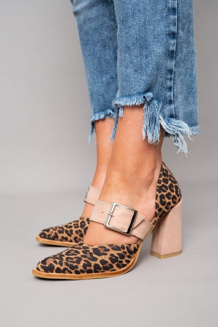 Selveta | Leren leopardsandalen met stabiele hakken