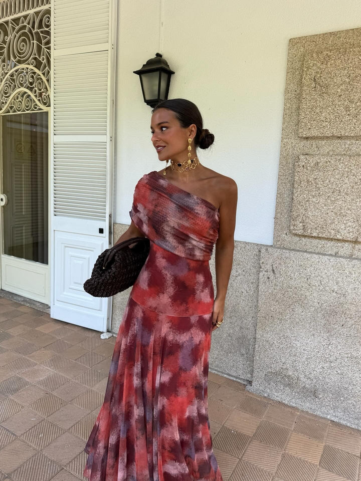 Aleida│Aquarel Off-Shoulder Lange Jurk
