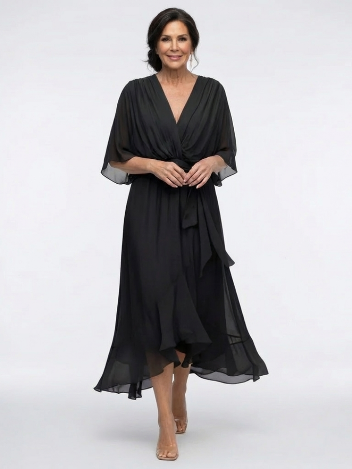 Elysia | V-hals Drapeer Taille Midi-jurk