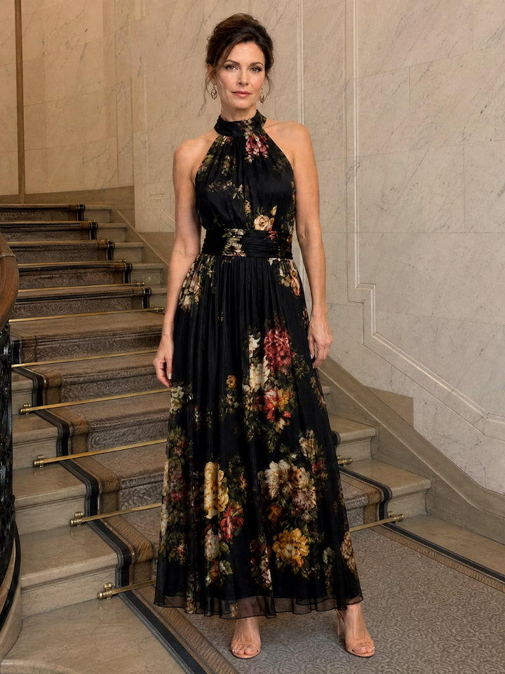 Sior | Bloemen Halter Nek Midi Jurk