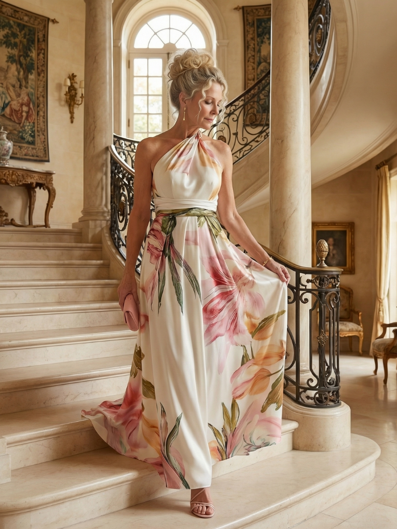 Amiel | Licht Bloemige Maxi Jurk