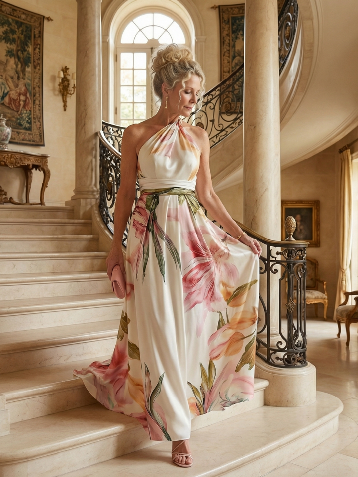 Amiel | Licht Bloemige Maxi Jurk