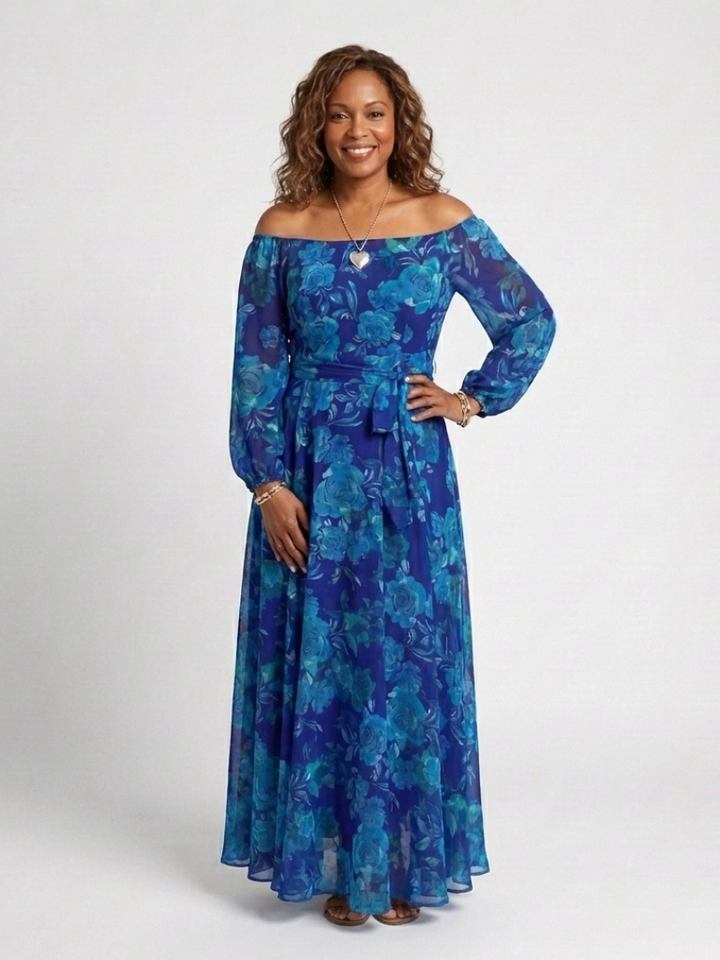 Aspen | Off-Shoulder Bloemen Maxi Jurk