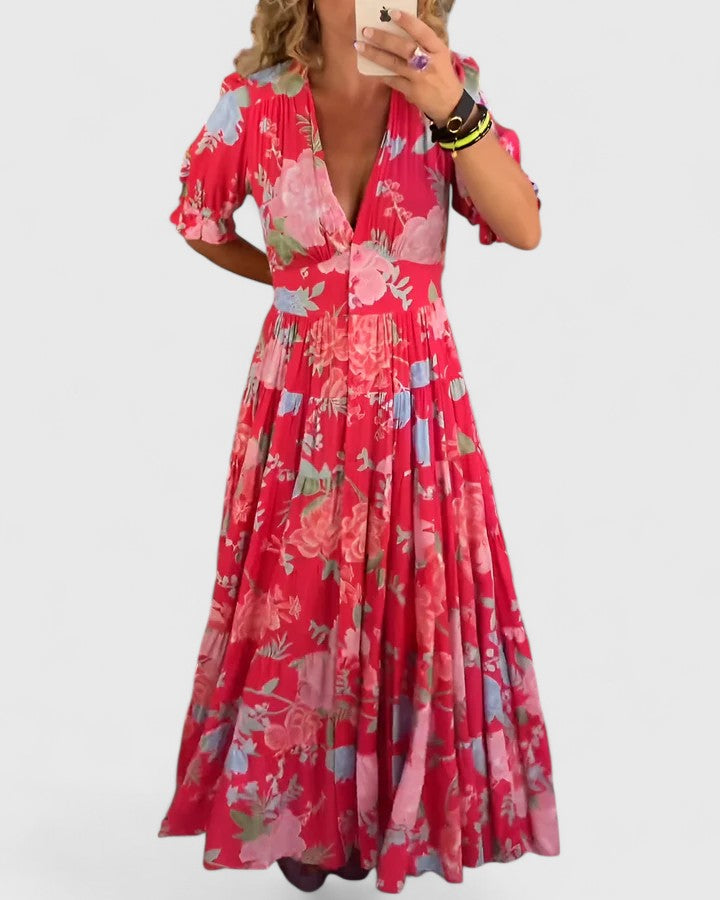 Minelda – Bloemenjurk met V-hals