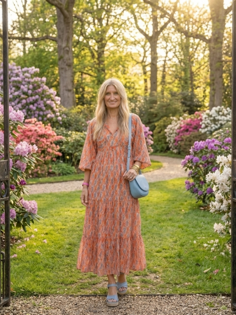 Amara | Geometrische Print V-hals Laag Midi-jurk