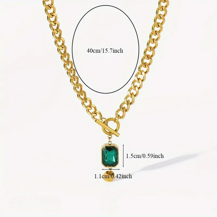Chunky Chain Smaragd Gouden Hanger Ketting