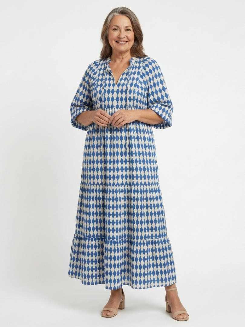 Elodie | Jurk met diamantpatroon en gelaagde rok