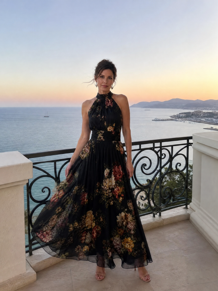 Sior | Bloemen Halter Nek Midi Jurk