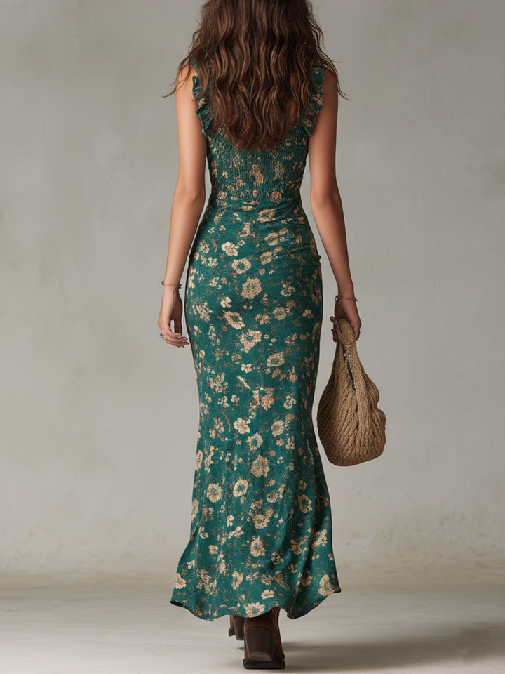Zara - Maxi boho retro jurk met gerimpelde mouwen en hoge split