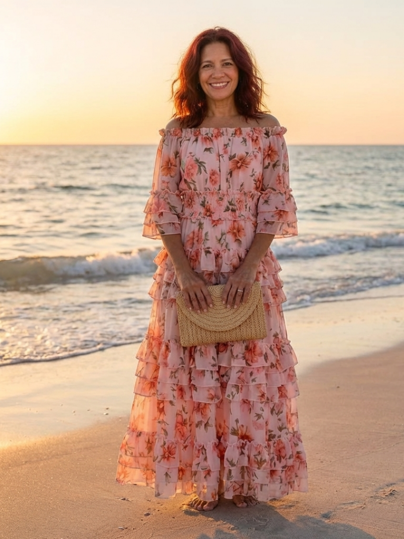 Rosalie | Off-Shoulder Bloemen Ruffle Tiered Maxi-jurk