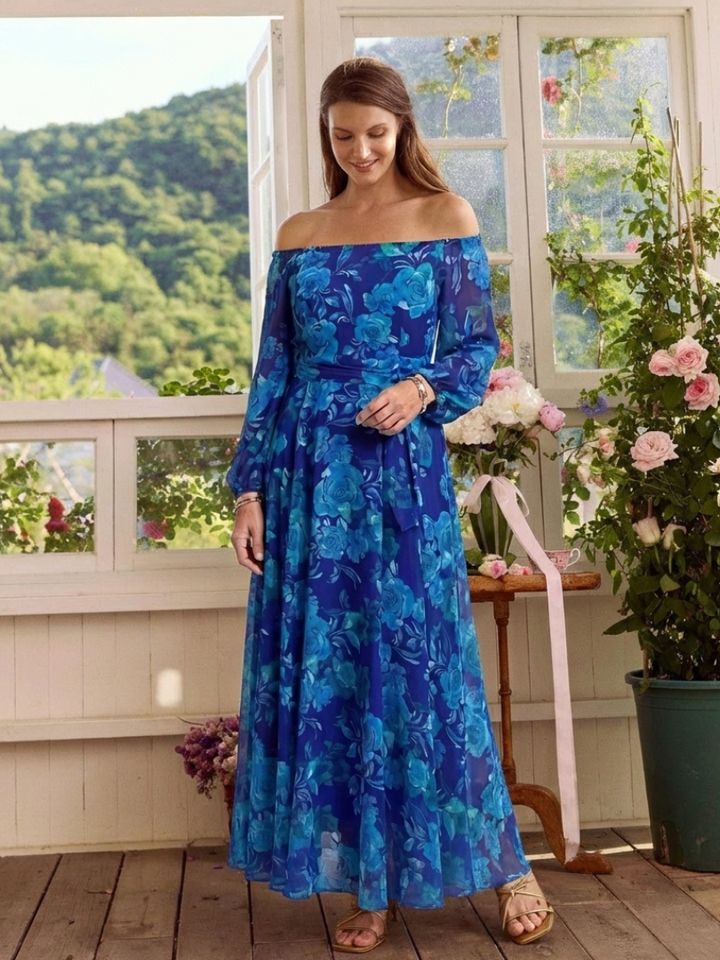 Aspen | Off-Shoulder Bloemen Maxi Jurk
