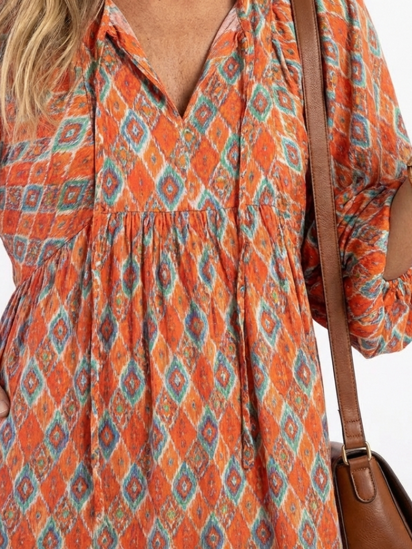 Amara | Geometrische Print V-hals Laag Midi-jurk