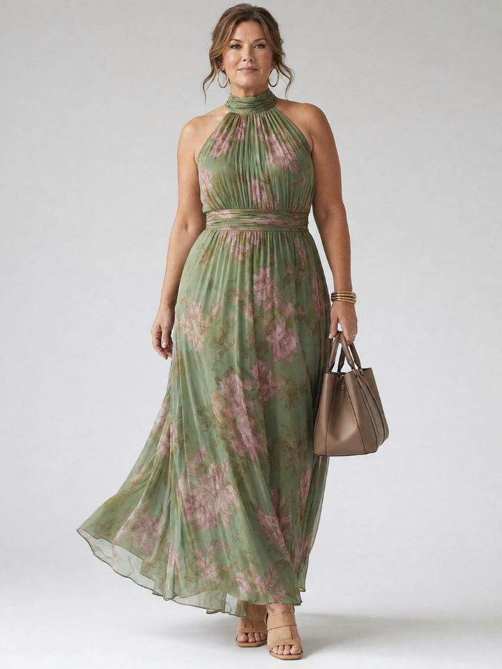 Mirelle | Geplooide Halter Midi-jurk