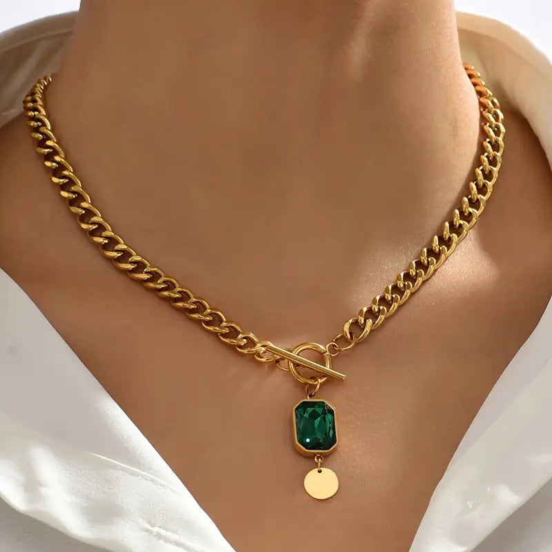Chunky Chain Smaragd Gouden Hanger Ketting
