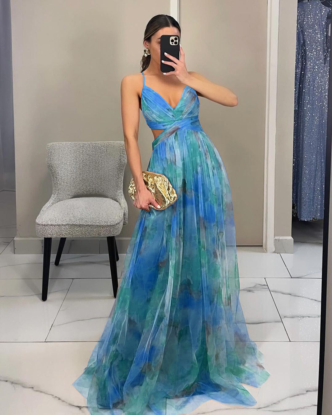 Claudia|™ Lange betoverende jurk met bloemenprint