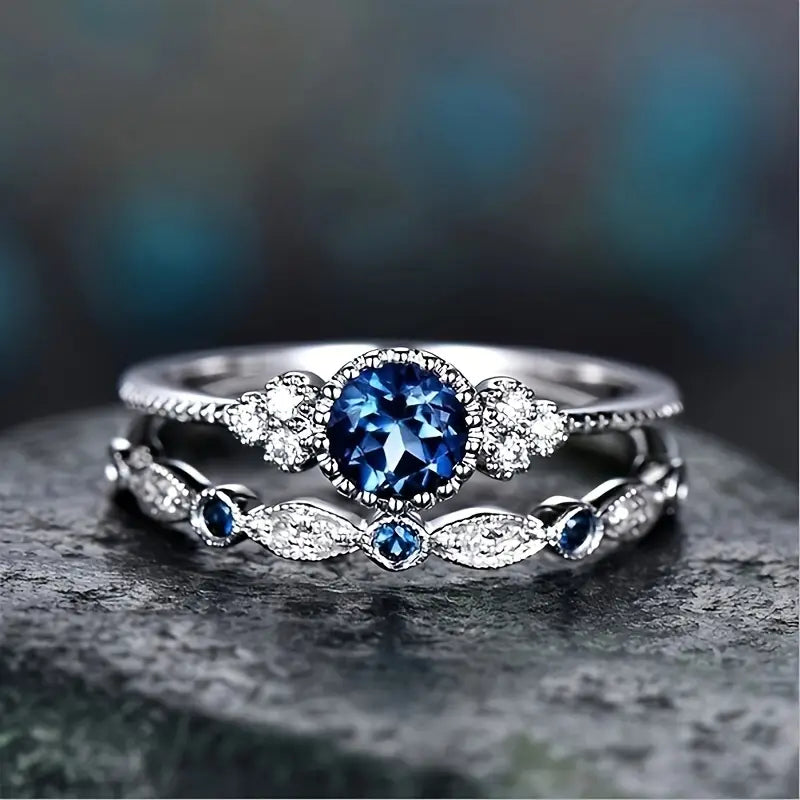 Halo Ring met Saffier in Zilver