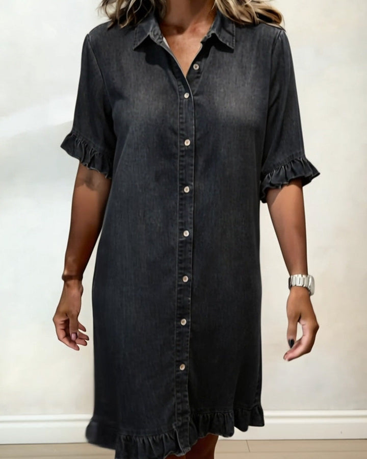 Maria | Comfortabele Denim Jurk met Flatterende Plooien