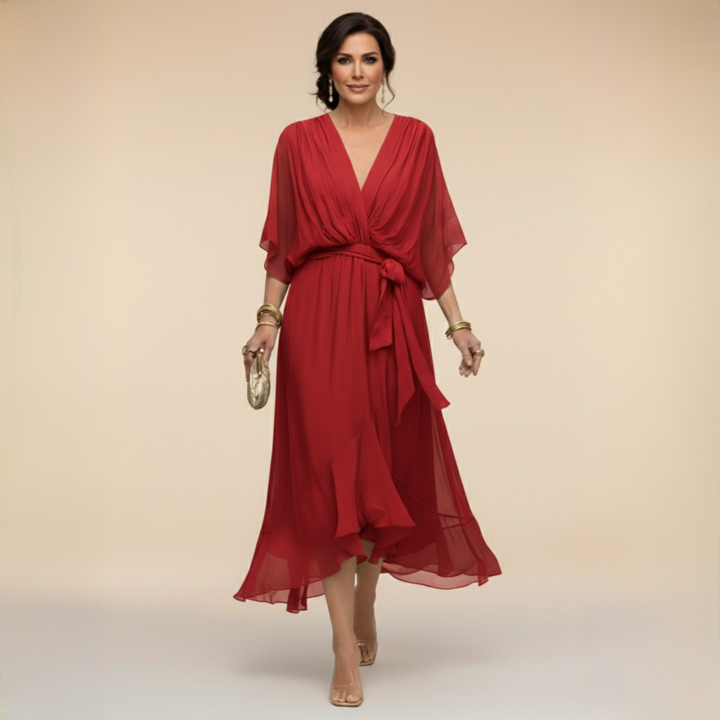 La Scintilla | Chiffon jurk met V-hals