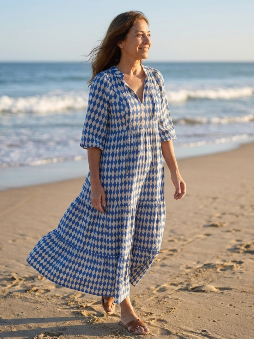 Elodie | Jurk met diamantpatroon en gelaagde rok