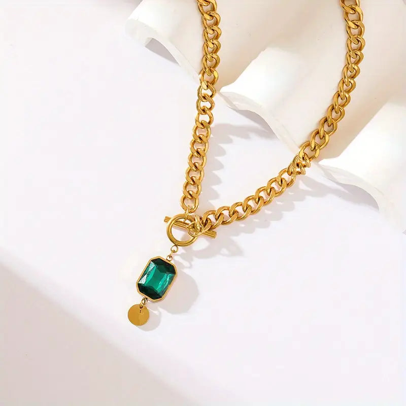 Chunky Chain Smaragd Gouden Hanger Ketting