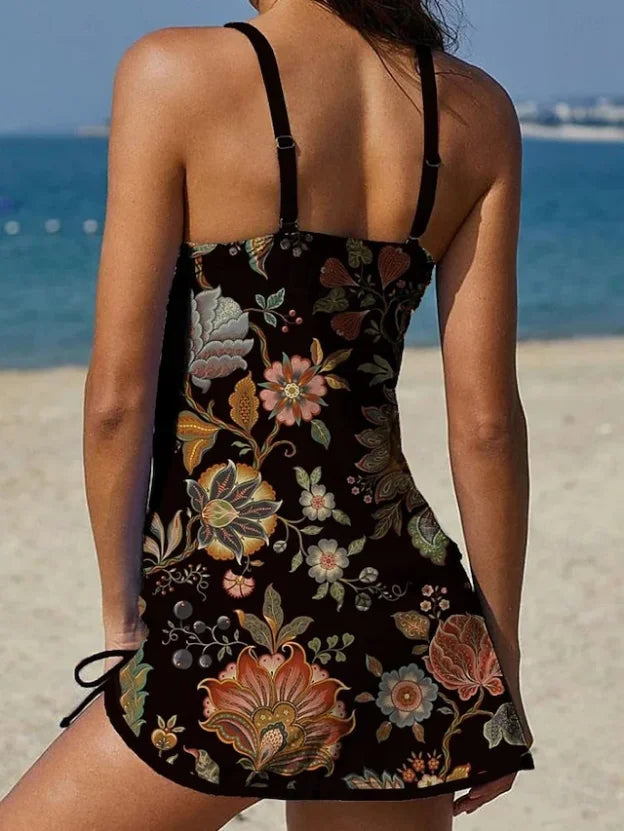 Fiesta – Grafische bloemen tankini met short, effect platte buik