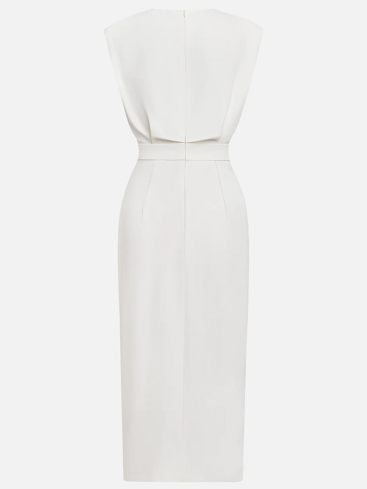 Malene™ | Effen midi-jurk met knoopsluiting en ronde hals
