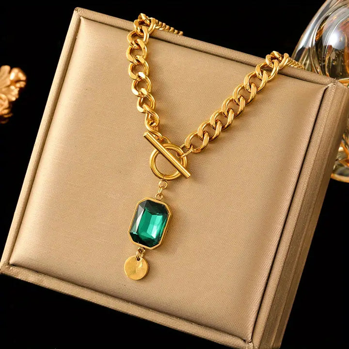 Chunky Chain Smaragd Gouden Hanger Ketting