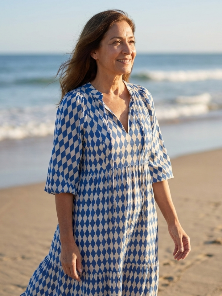 Elodie | Jurk met diamantpatroon en gelaagde rok
