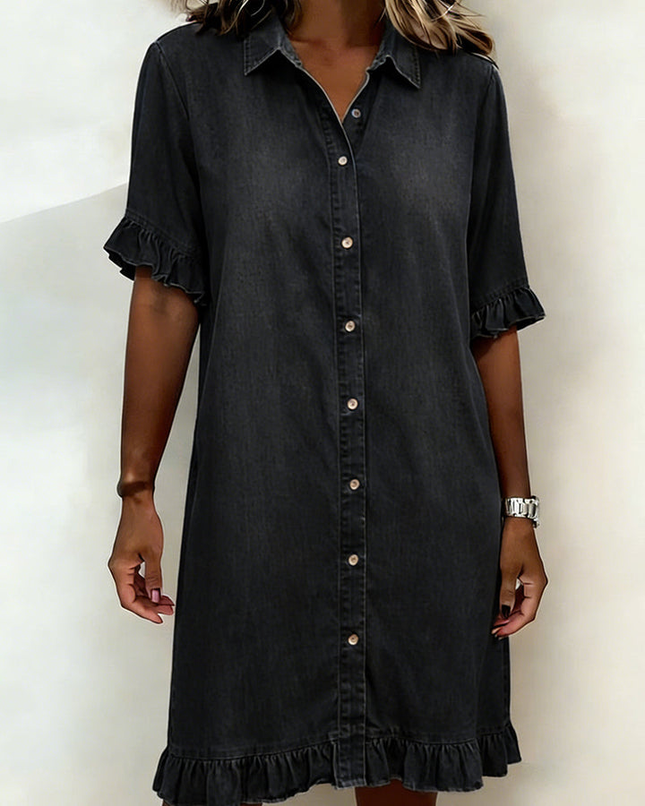 Maria | Comfortabele Denim Jurk met Flatterende Plooien