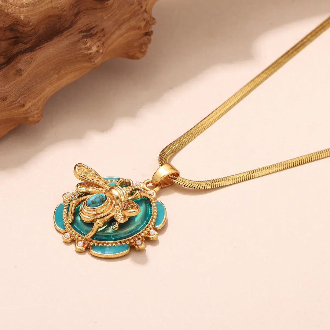 Chique Gouden Turquoise Bijenhanger Ketting