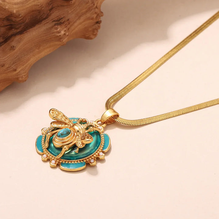 Chique Gouden Turquoise Bijenhanger Ketting